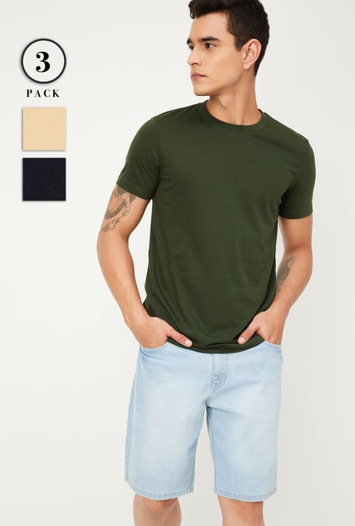 Men Solid T-shirts - Pack of 3