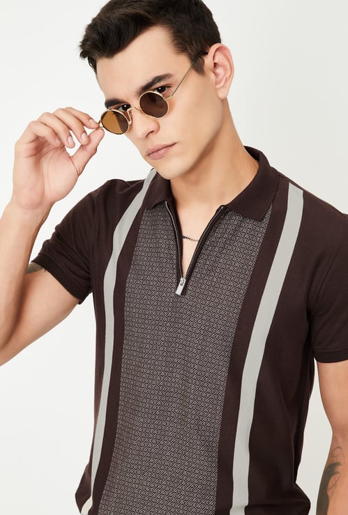 Men Slim Fit Striped Polo T-shirt