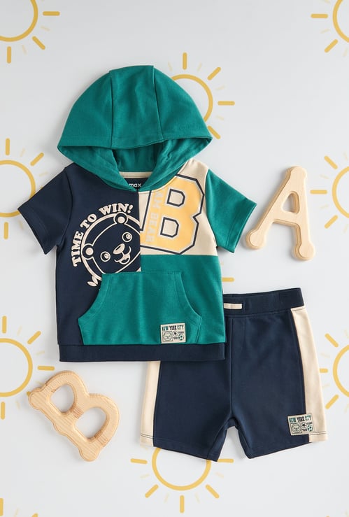 Boys Printed Hooded Shorts Set