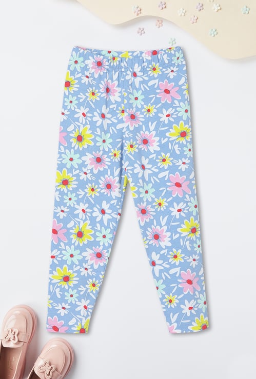 Girls Floral Printed Full-Length Leggings