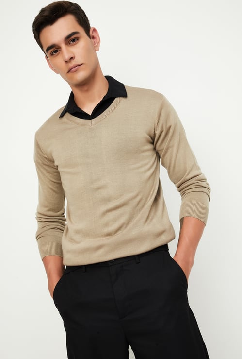 Men Solid V-Neck Sweater