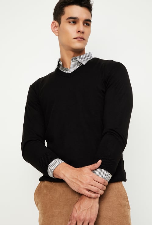 Men Solid V-Neck Sweater