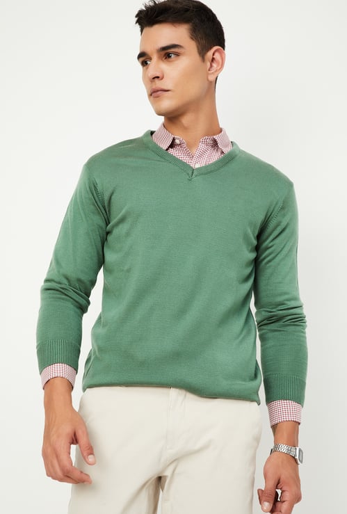 Men Solid V-Neck Sweater