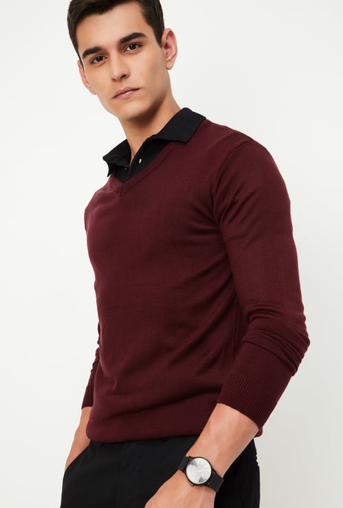 Men Solid V-Neck Sweater