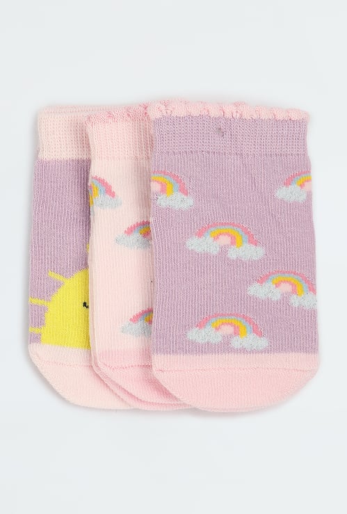 Girls Printed Ankle Length Socks - Pack of 3