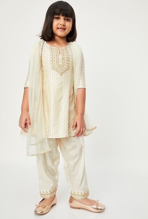 Girls Embroidered A-Line Kurta Set