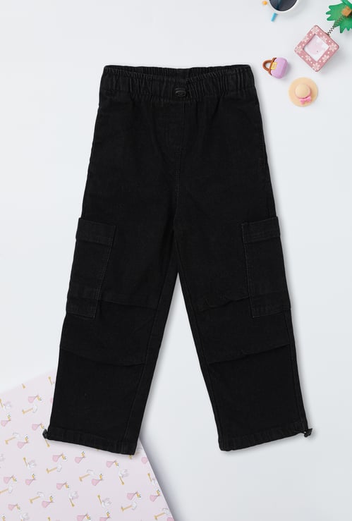 Girls Solid Slim Fit Cargo Jeans