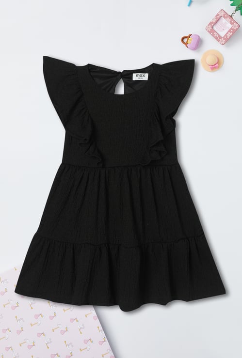 Girls Smocked Ruffled Sleeve Dress