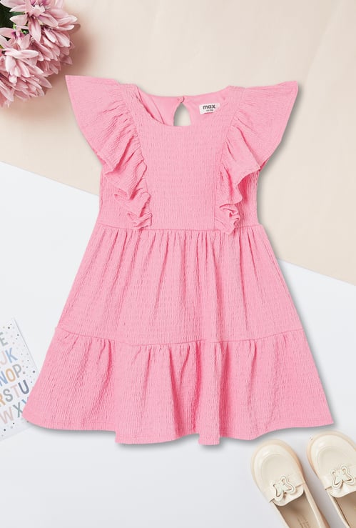 Girls Smocked Ruffled Sleeve Dress