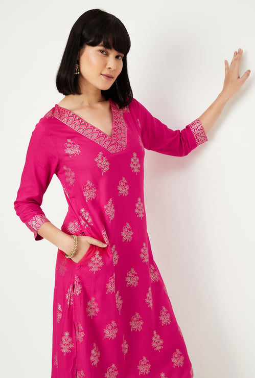 Women Foil Printed Straight Kurta