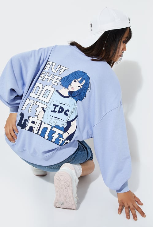 URB_N Women Oversized Back Printed Sweatshirt