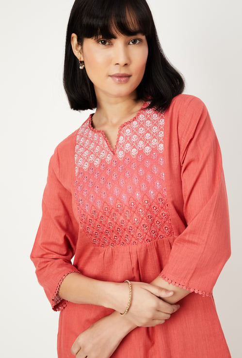 Women Embroidered Yoke Straight Kurta