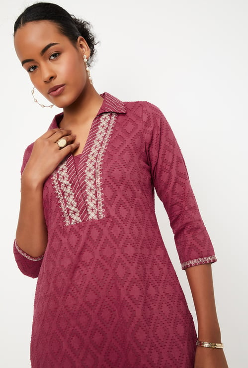 Women Woven Straight Kurta