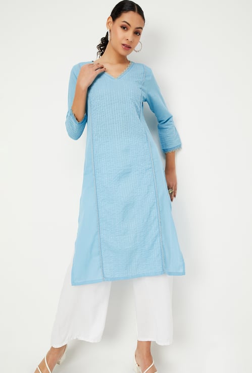 Women Pintuck Kurta with Pocket