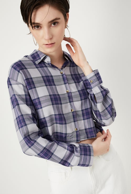 Women Checked Cropped Shirt