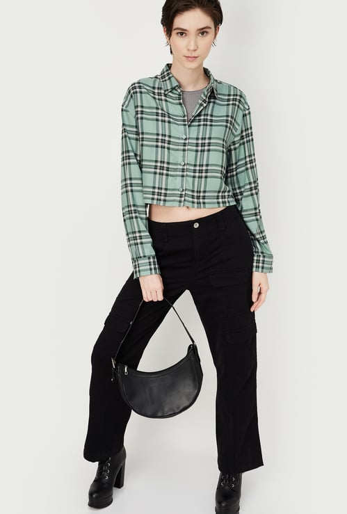 Women Checked Cropped Shirt