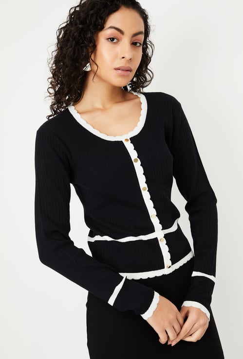 Women Contrast Tipping Sweater