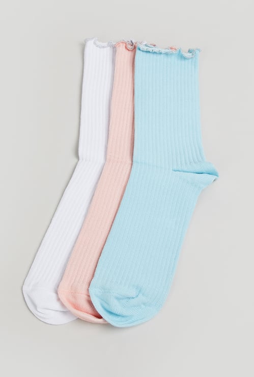 Girls Ribbed Crew Length Socks - Pack of 3