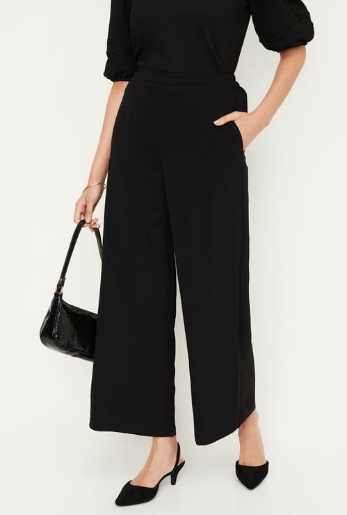 Women Solid Wide Leg Trousers