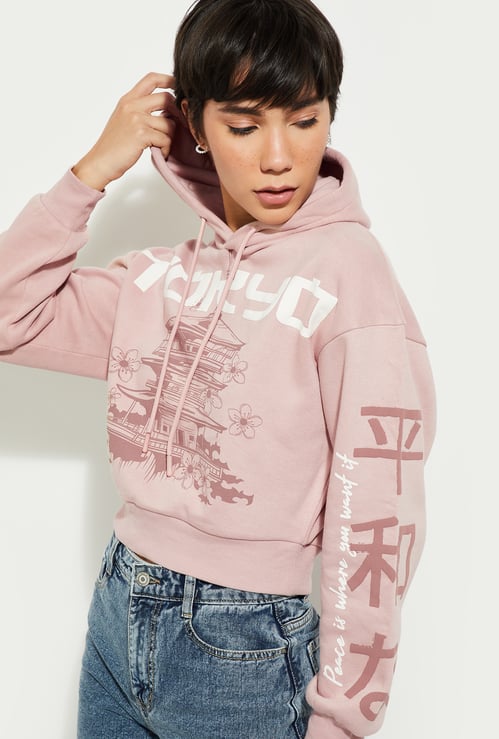 ALAYA F x URB_N Women Printed Crop Sweatshirt with Hood