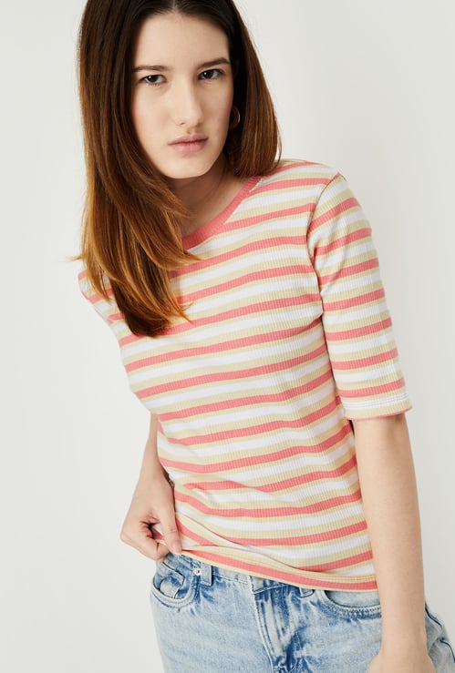 Women Striped Ribbed T-shirt