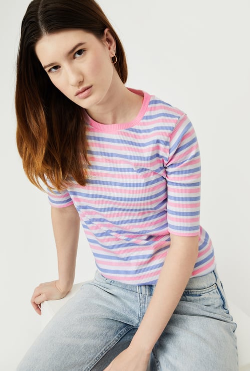 Women Striped Ribbed T-shirt
