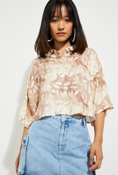 URB_N Women Printed Boxy Cropped Shirt