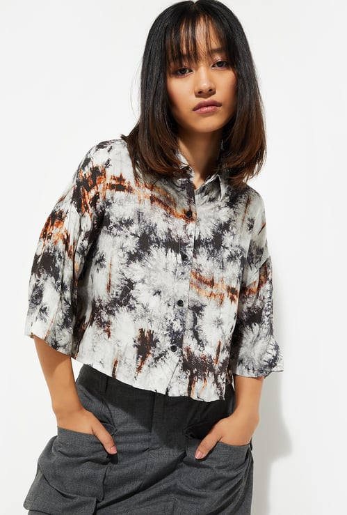 URB_N Women Printed Boxy Cropped Shirt