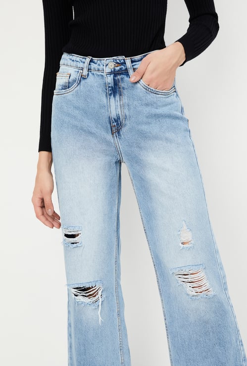 Women Washed Distressed Straight Fit Jeans