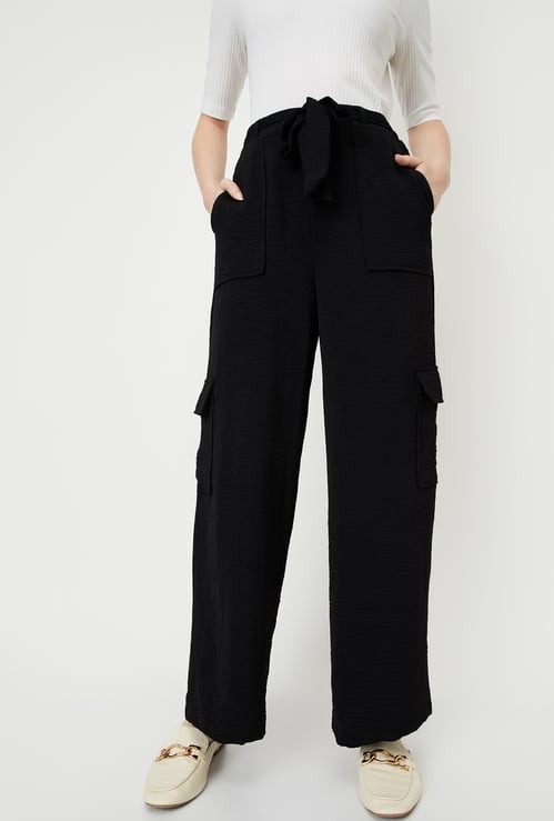 Women Textured Belted Cargo Trousers