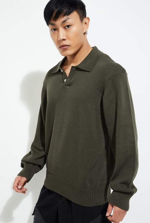 URB_N Men Solid Polo Collar Sweater