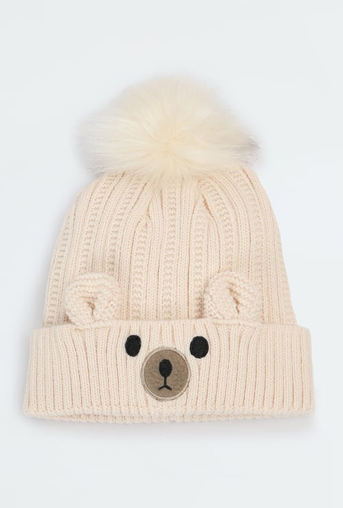 Boys Embroidered Beanie with Pom Pom