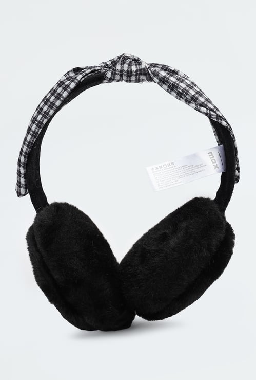 Women Checked Bow-Detailed Earmuffs