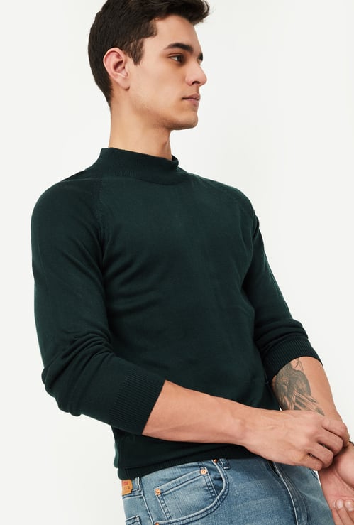 Men Solid High Neck Sweater