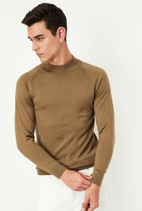 Men Solid High Neck Sweater