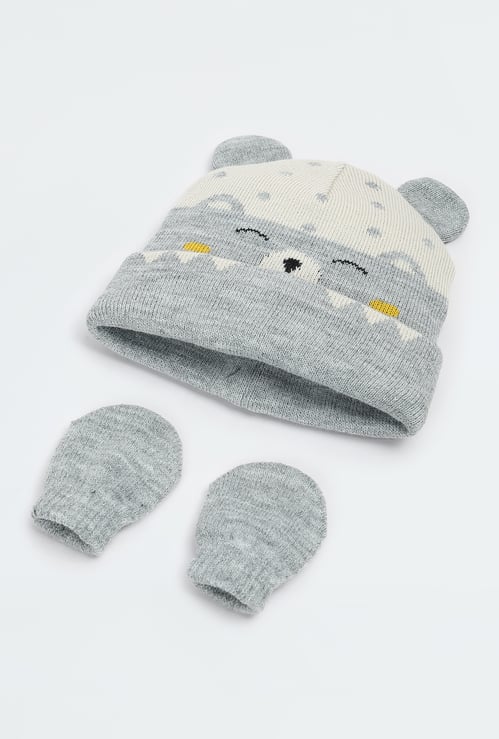 Boys Printed Beanie & Mitten Set