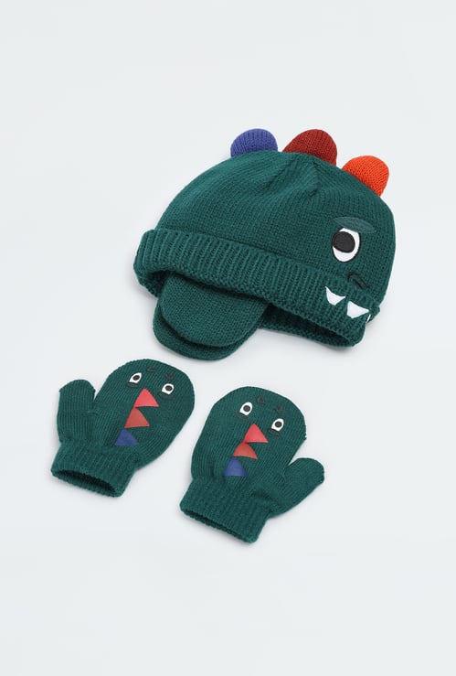 Boys Applique Beanie & Mitten Set