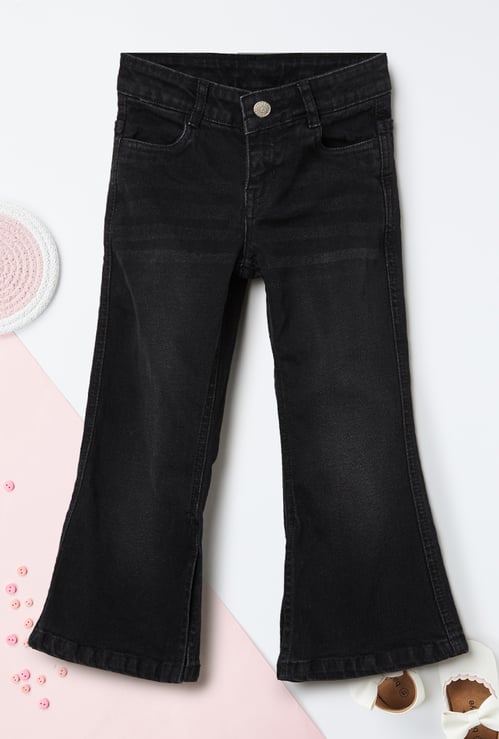 Girls Washed Slim Fit Wide-Leg Jeans