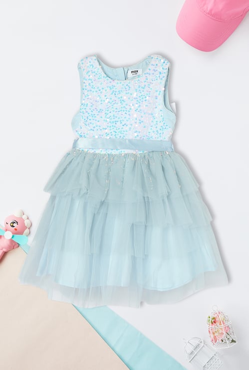 Girls Sequinned Fit & Flare Dress