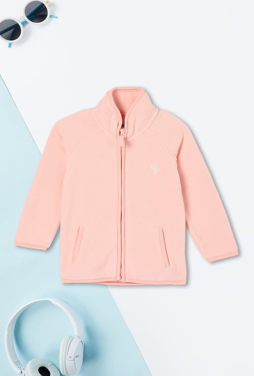 Girls Solid Zipper Jacket