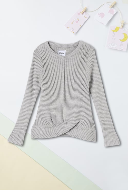 Girls Ribbed Sweater with Twisted Hem