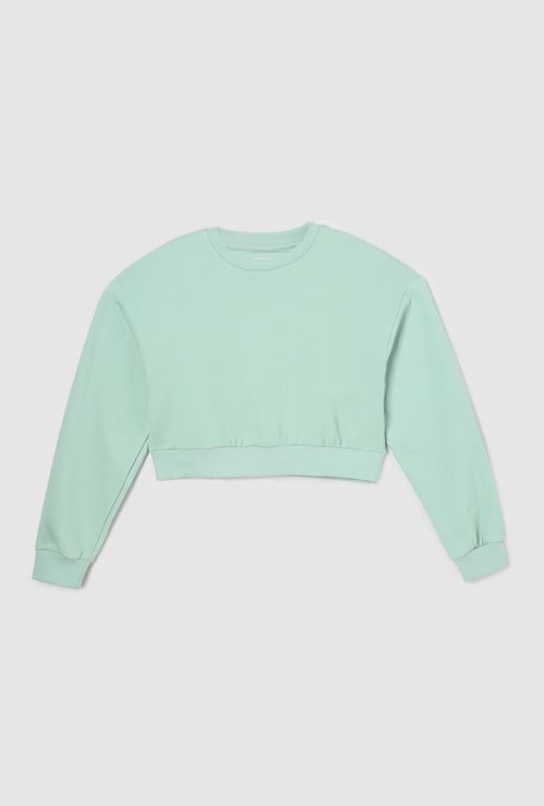 Girls Solid Cropped Sweatshirt