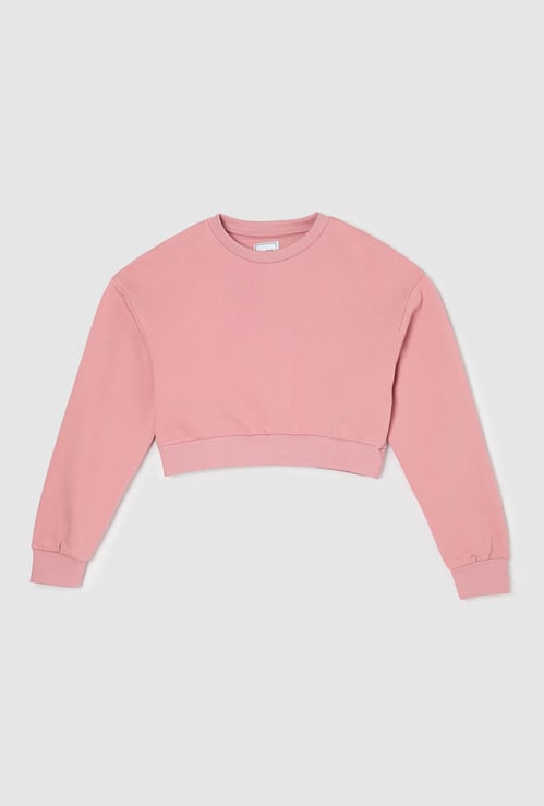 Girls Solid Cropped Sweatshirt