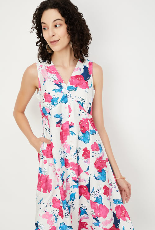 Women Printed A-line Midi Dress