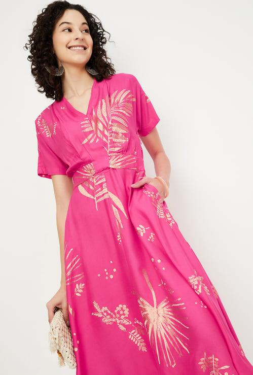 Women Foil Printed A-line Dress