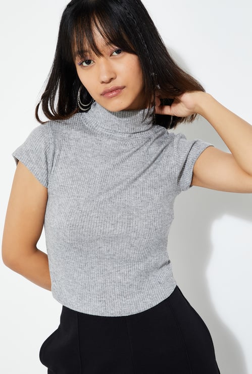 ALAYA F x URB_N Women Ribbed Turtle Neck T-shirt