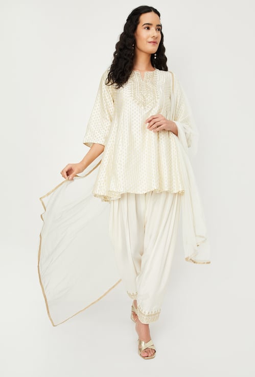 Women Woven Design Dhoti Kurta Set