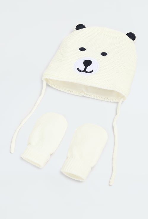 Boys Embroidered Beanie & Mitten Set