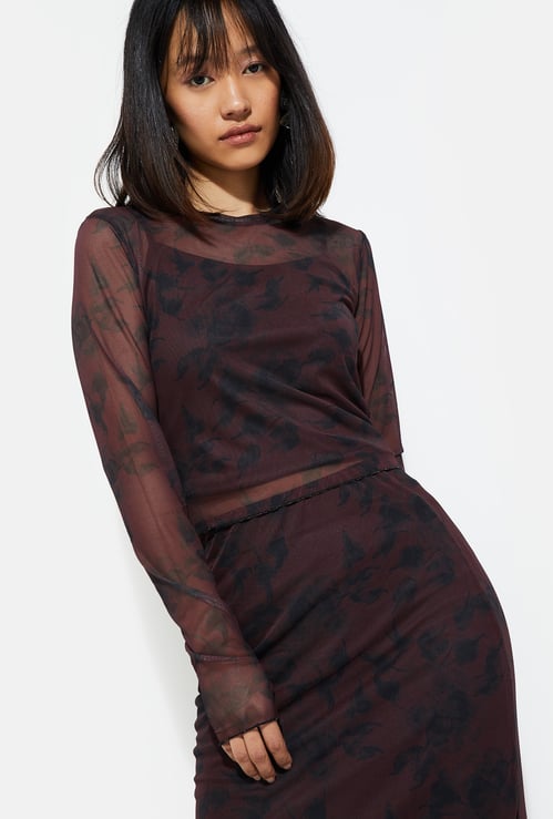 ALAYA F x URB_N Women Printed Mesh Top with Camisole