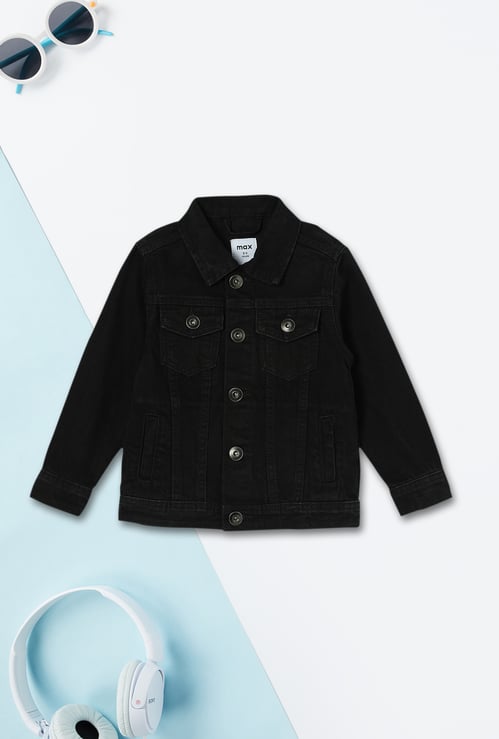 Boys Solid Denim Jacket